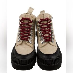 Proenza Schouler Beige and Black Lace-Up Boots with Red Laces
